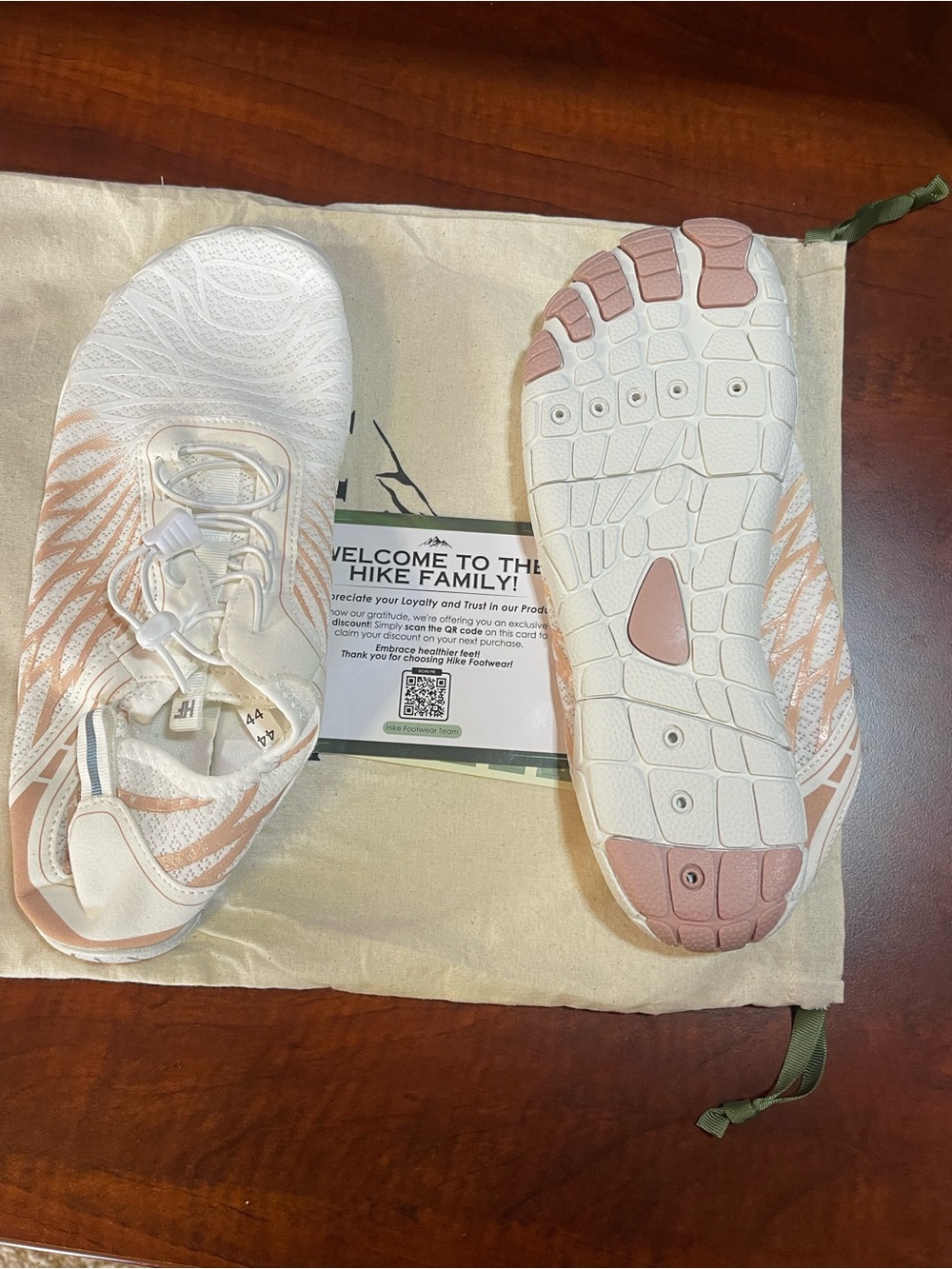 Minimalist Barefoot -Footwear Sneakers /White -Rose Gold Accents US Sz 12-12.5